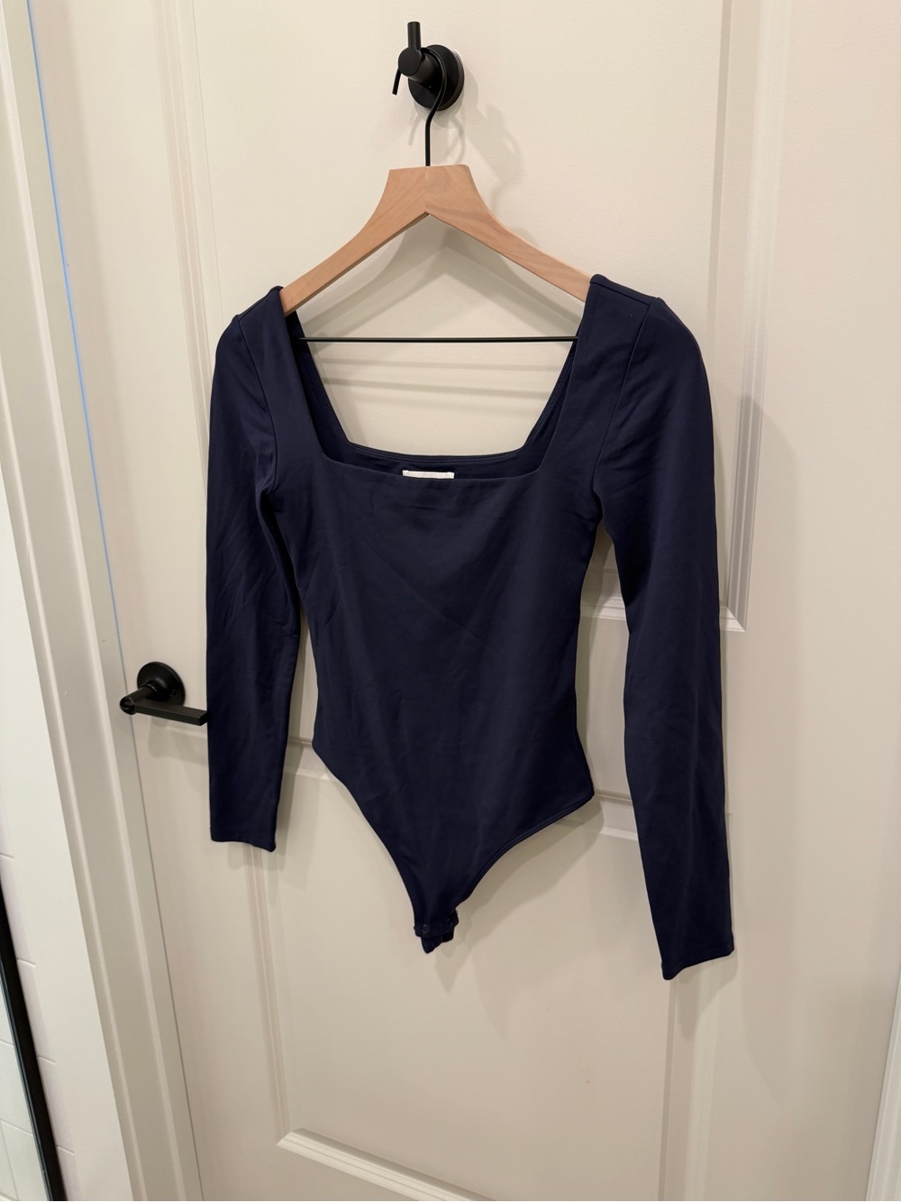 Babaton Navy Long-Sleeve Square-Neck One-Piece Bodysuit